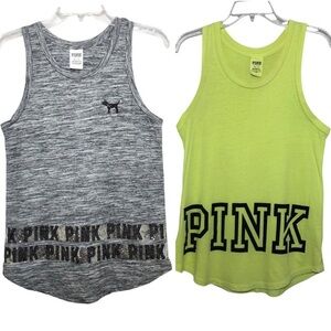 Pink Victoria’s Secret set of 2 Marble Gray Black Sequin / Neón Tank Tops XS
